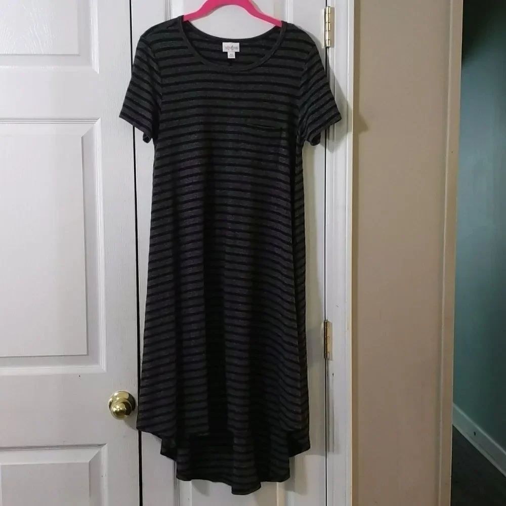 LulaRoe gray and black striped  Carly dress Sz XS